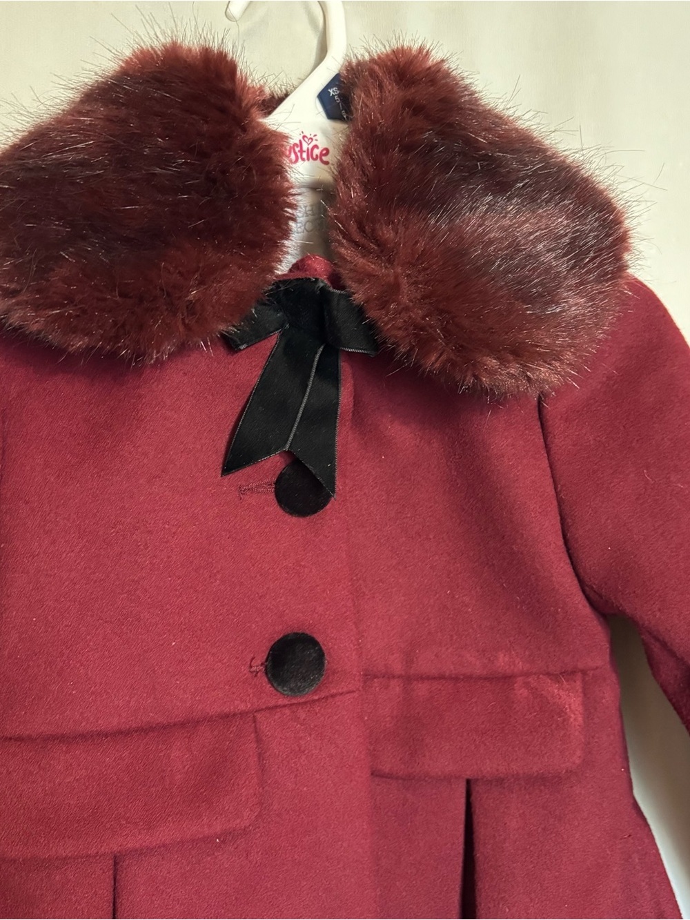 Edgehill Collection Single-Breasted Girl’ 4/5 Burgundy Coat removable collar - Picture 2 of 9